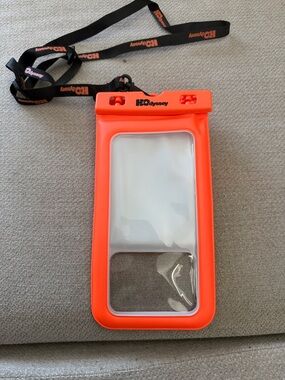 Orange Waterproof Phone Pouch with Neck Strap